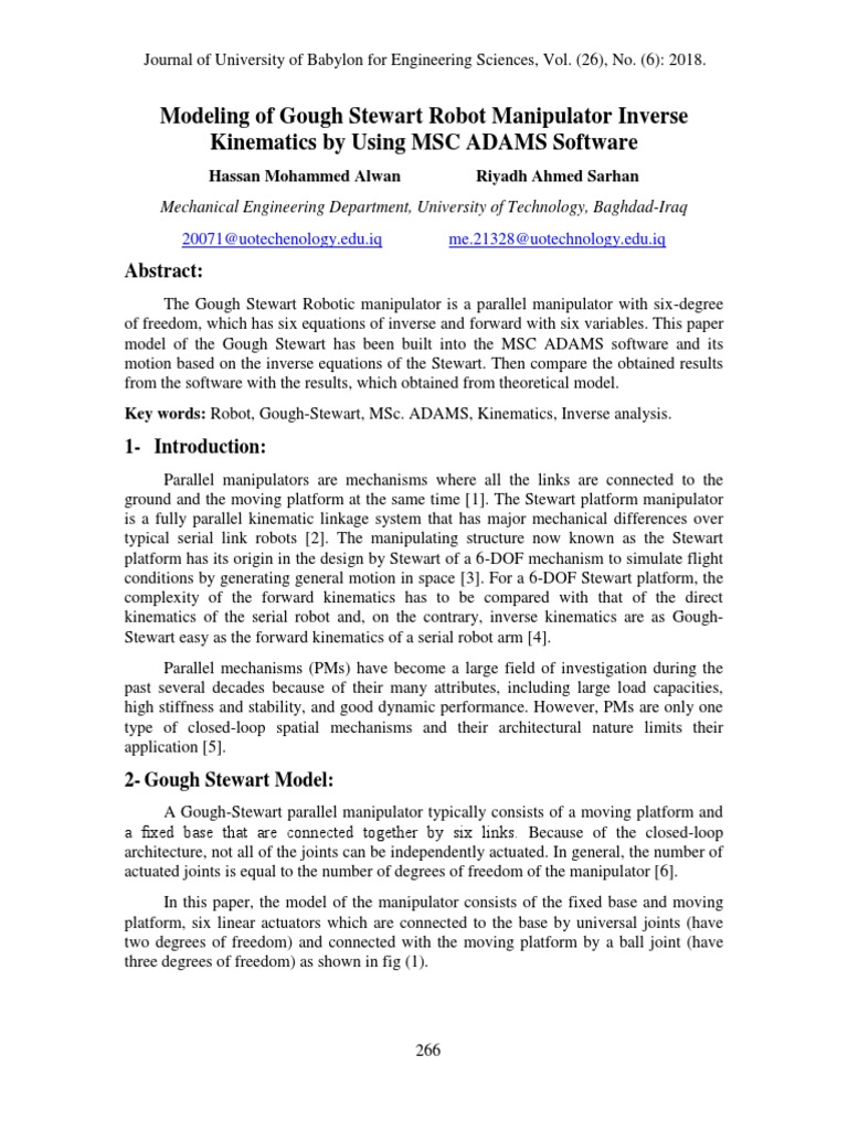 Gough Stewart Robot Kinematics in ADAMS | PDF | Kinematics | Mechanical ...