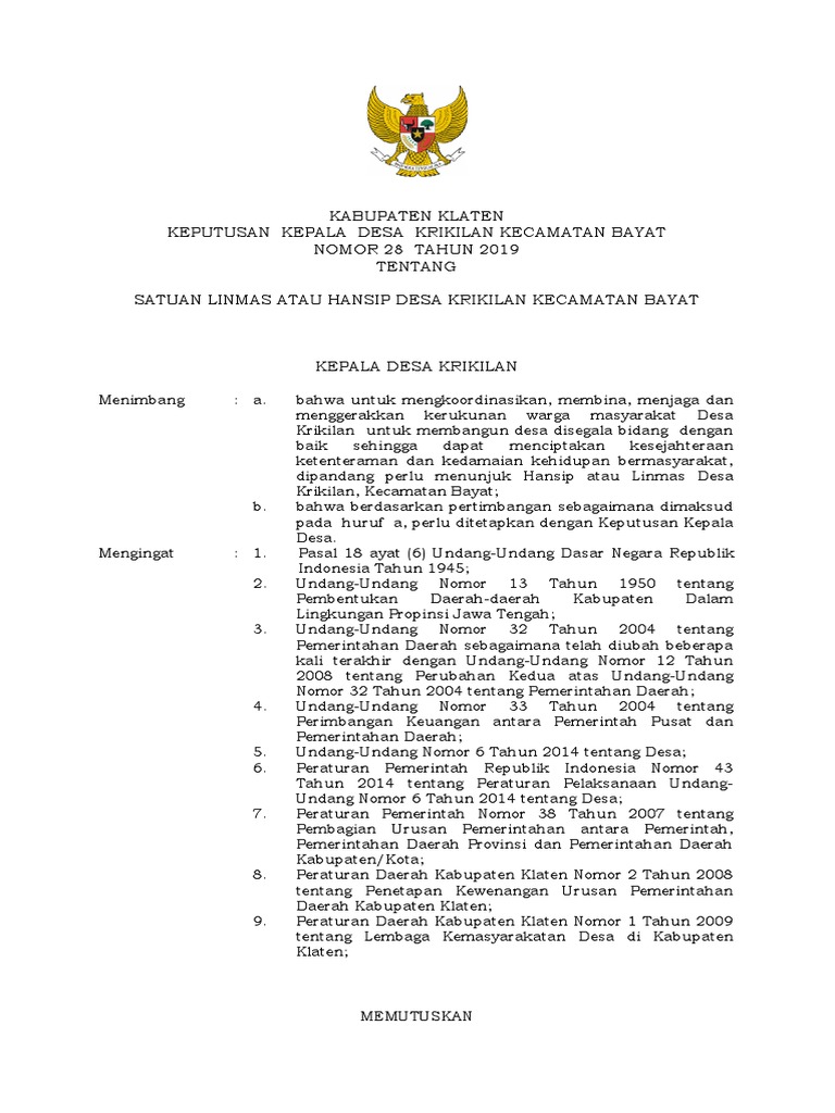 15 Contoh Surat Keputusan Linmas Desa