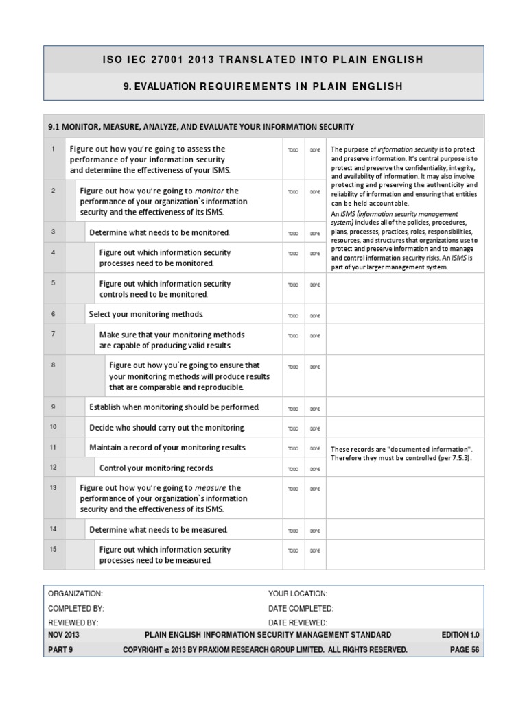 ISO 27001 2013 Simple Checklist PDF | PDF | Information Security | Audit