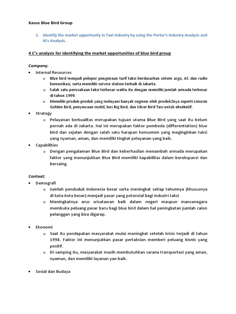 Analisis Peluang Pasar Blue Bird Group | PDF