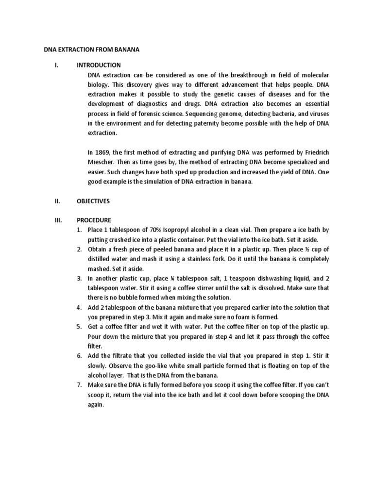Extraction of DNA From Banana | PDF | Filtration | Life Sciences