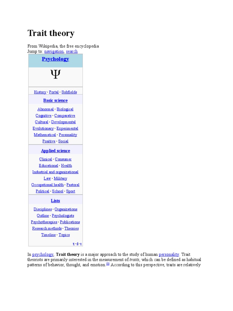 Trait Theory Pdf Behavioural Sciences Neuroscience