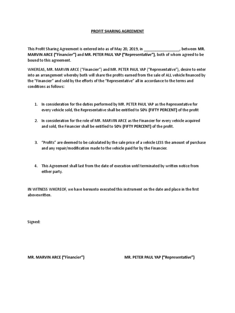 Profit Sharing Agreement Common Law Private Law