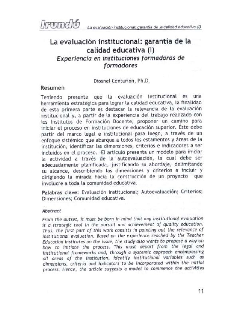 La Evaluación Institucional: Garantía de La Calidad Educativa | PDF