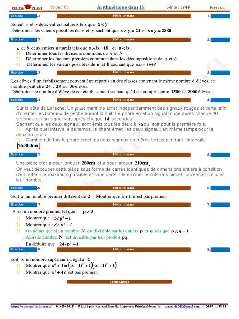 Tc 01 Arithmetique Sr4fr Ammari Nombre Premier Entier Naturel