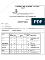 Board Od of Intermediate and Secondary Education Kohat: Secondary School Certificate Examination