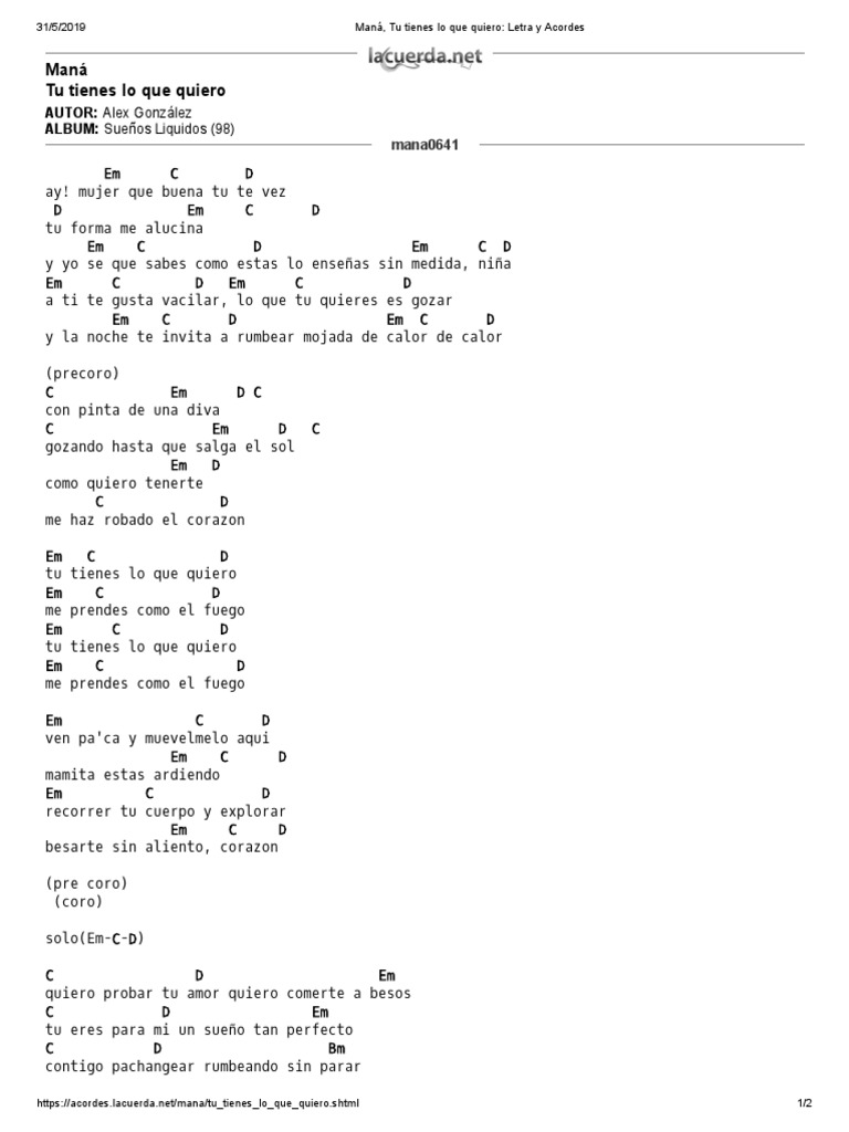Mana Tu Tienes Lo Que Quiero Letra Y Acordes Musica Pop Musica Grabada