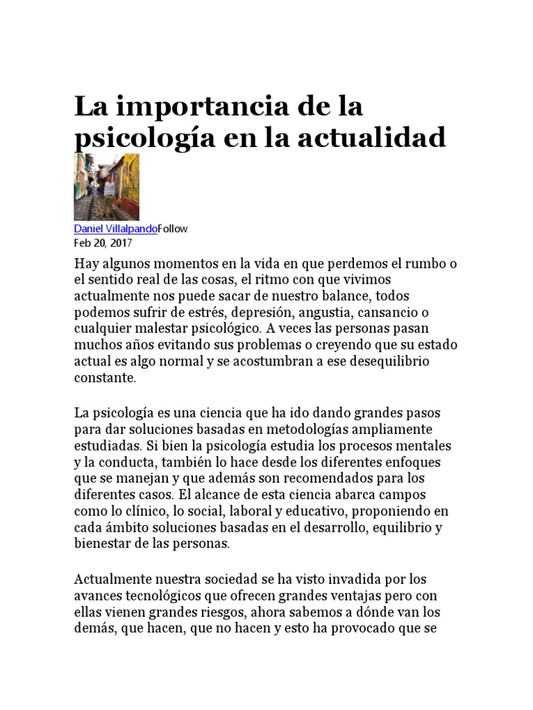 La Importancia de La Psicología en La Actualidad Sicología y ciencia cognitiva Ciencia