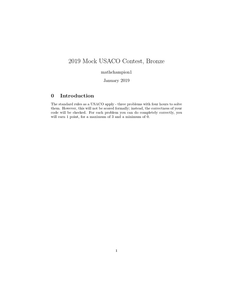 2019 Mock USACO Contest Bronze PDF Letter Case Applied Mathematics