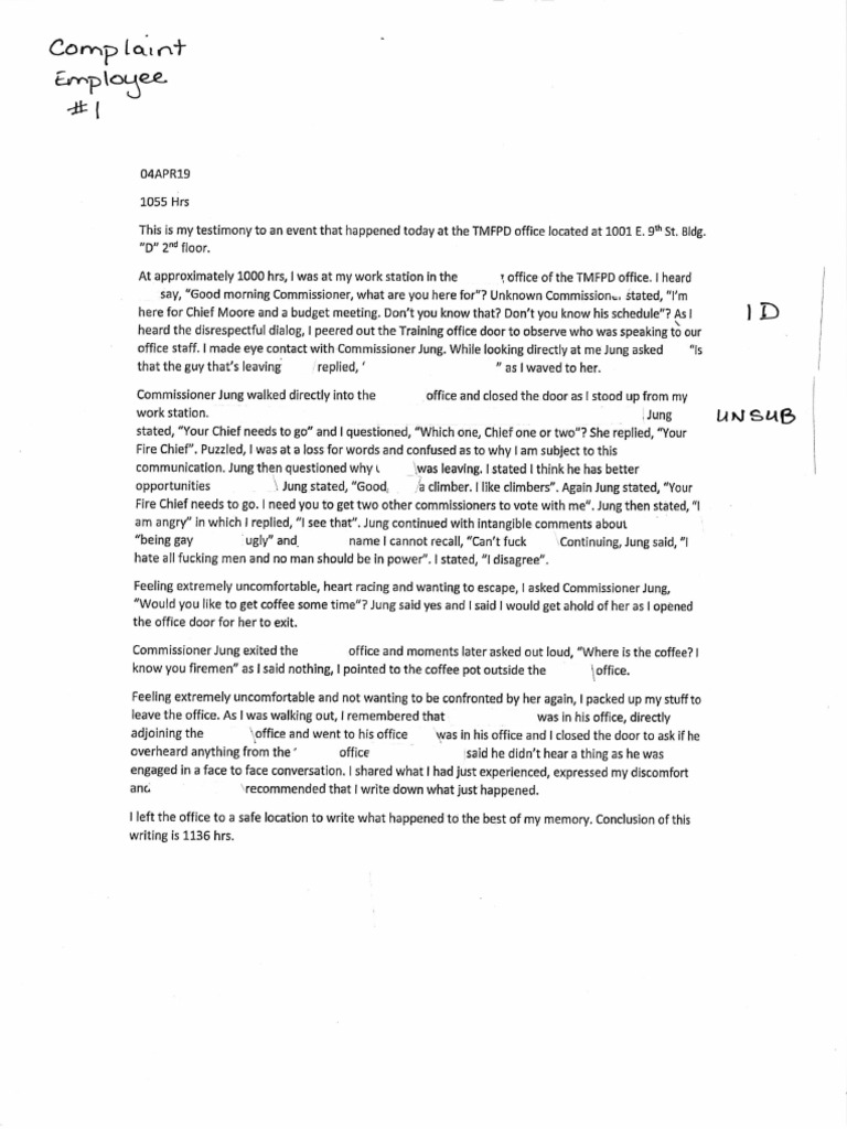 Employee 1 - Complaint Involving Kitty Jung | Sexual Harassment