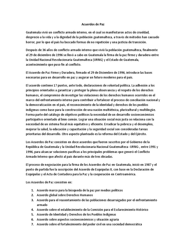Acuerdos de Paz en Guatemala: Claves y Contexto | PDF | Guatemala ...
