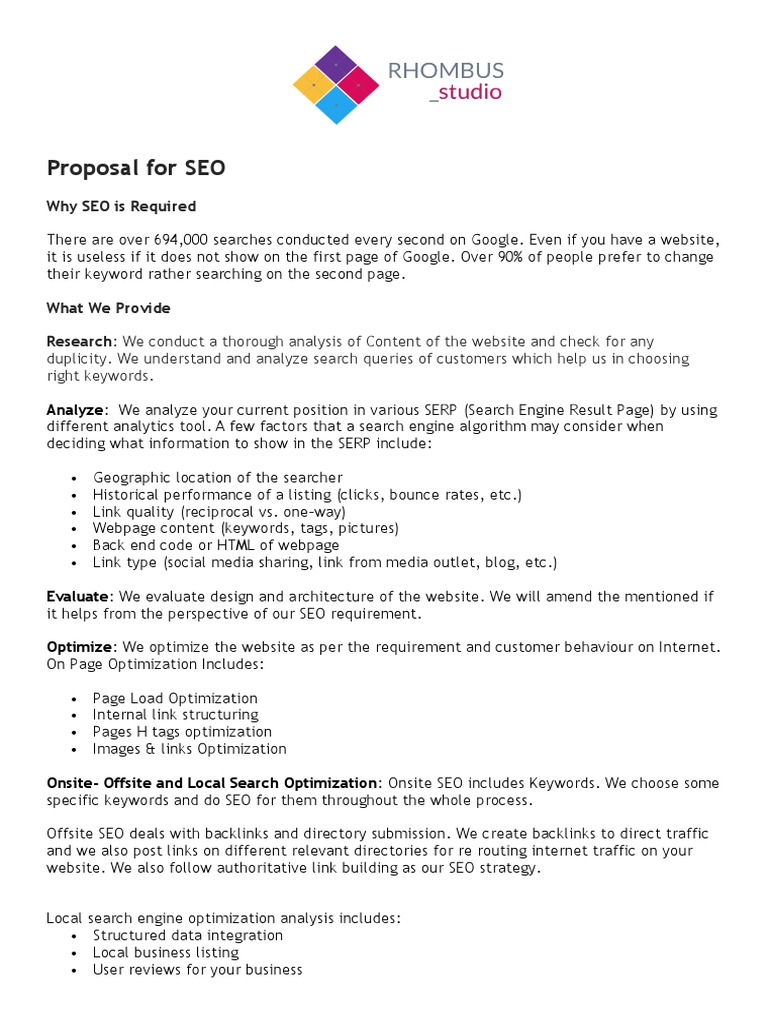 Comprehensive SEO Services Proposal | PDF | Search Engine Optimization ...