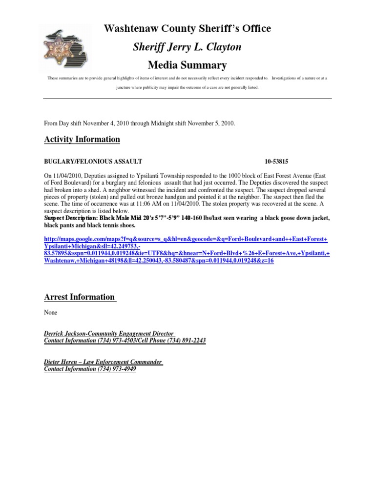 Ypsilanti Burglary and Assault Report | PDF