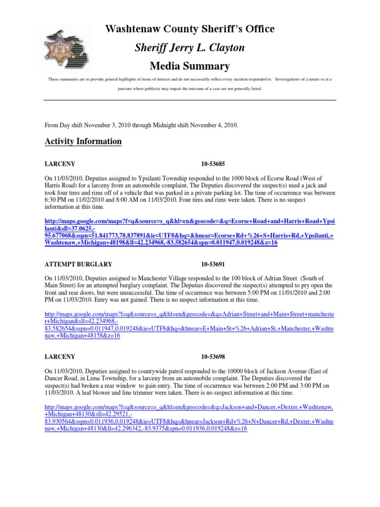 Sheriff's Report: Nov. 4 | Arrest Warrant | Sheriffs In The United States