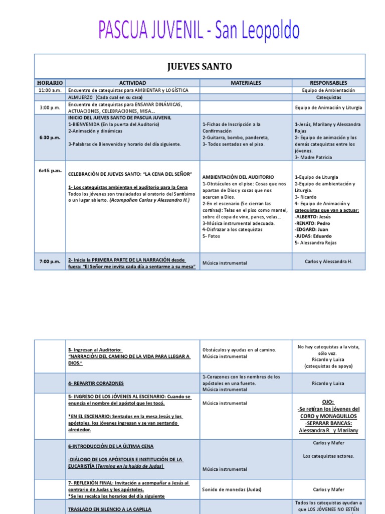 Actividades Jueves Santo Pascua Juvenil | PDF | Misa (liturgia ...