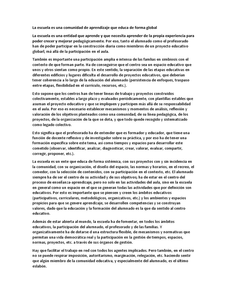 Escuela: Comunidad de Aprendizaje Inclusiva | PDF | Maestros | Salón de ...