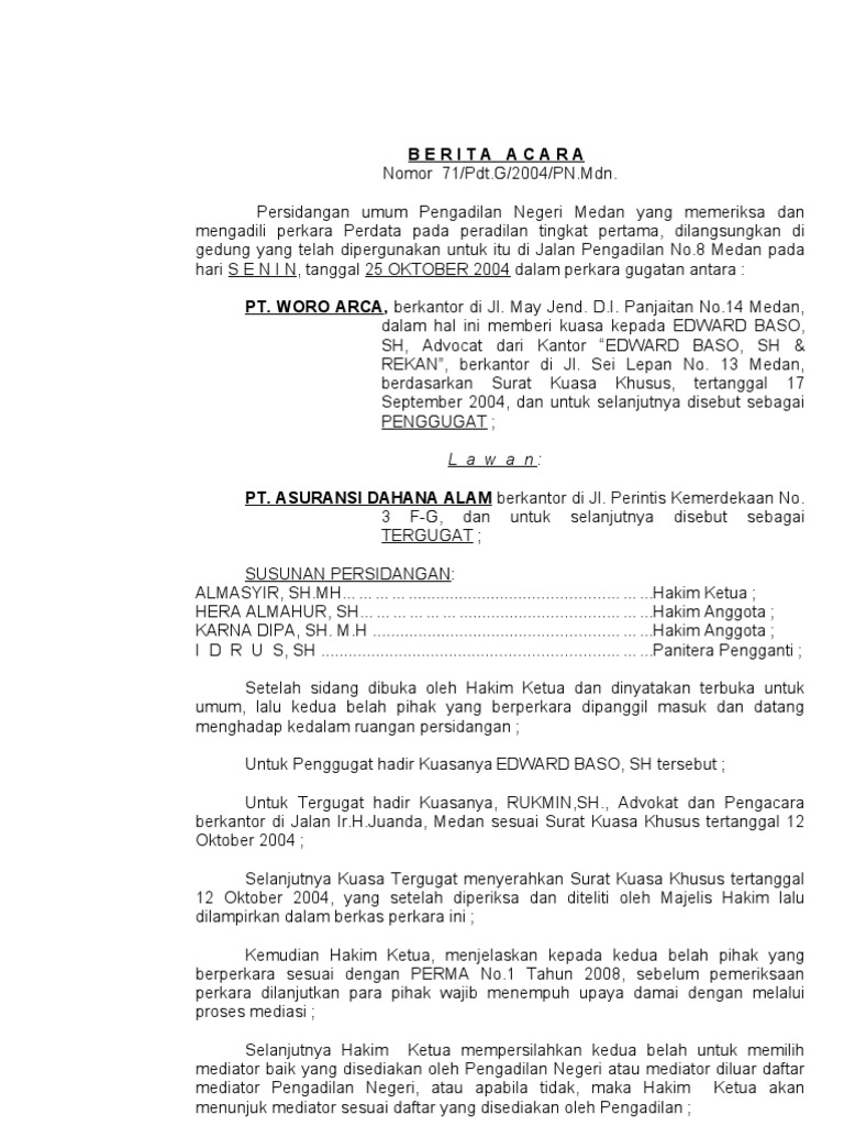Berita Acara Sidang Perdata