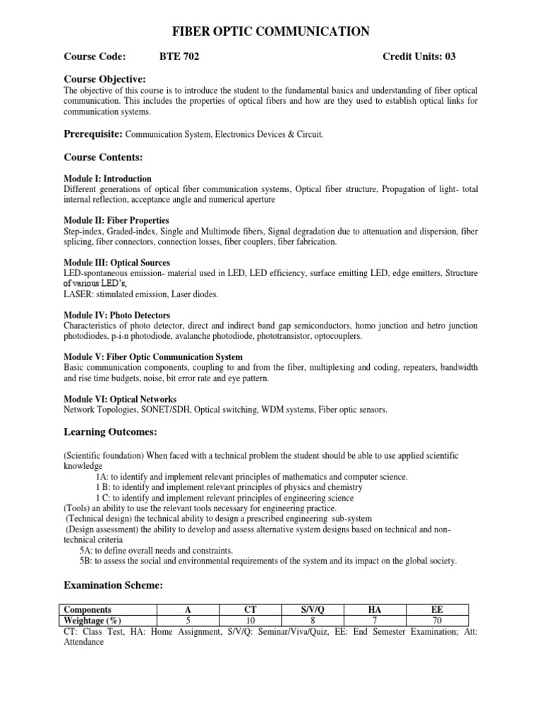 Fiber Optic Communication Course Overview | PDF | Optical Fiber | Optics