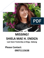 Shiela Mae H. Endiza: Missing!