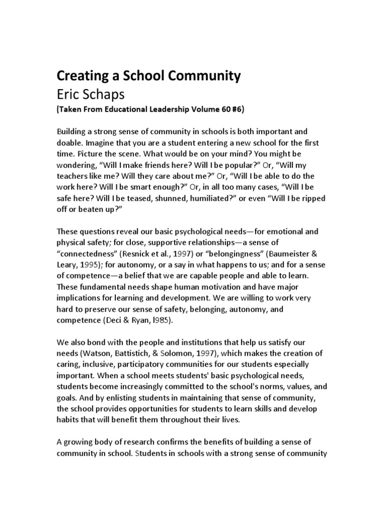 Building Community in Schools | PDF | Child Development | Relationships
