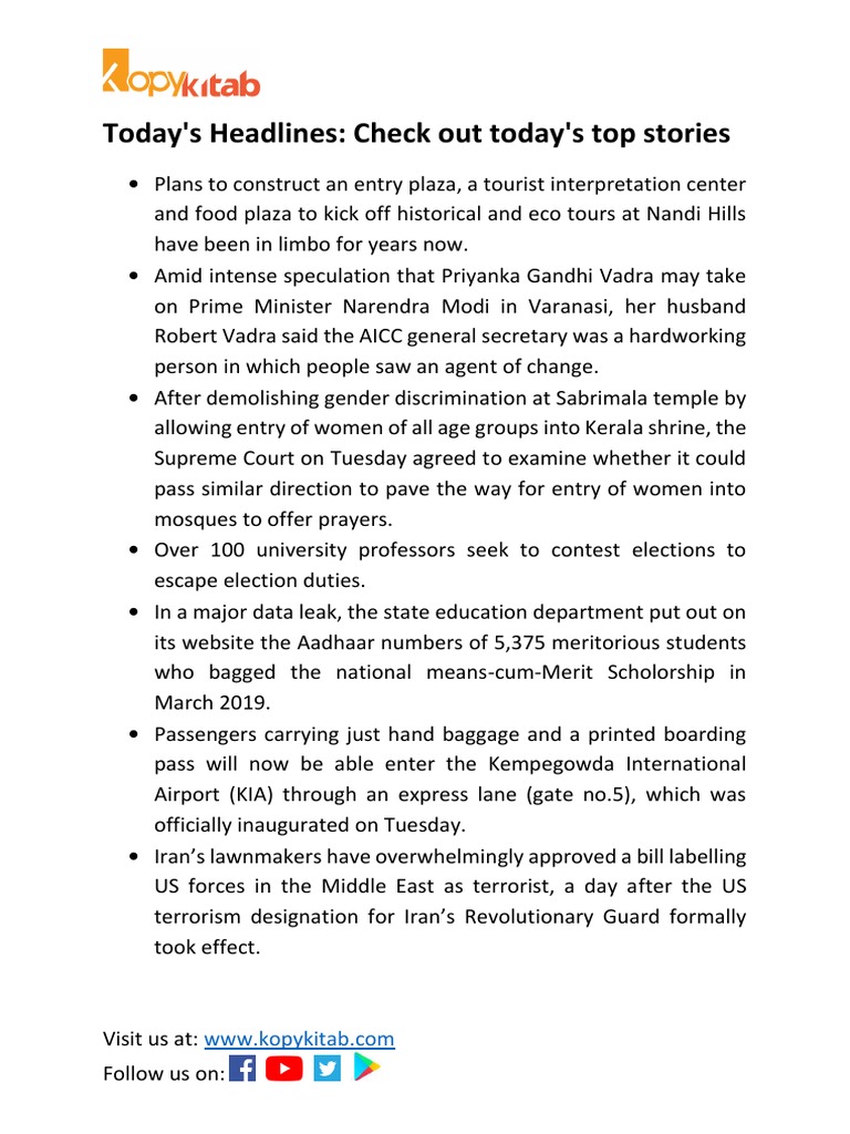 Today's Headlines: Check Out Today's Top Stories | PDF | Travel