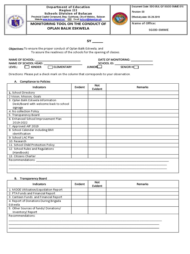 Oplan Balik Eskwela Monitoring Tool | PDF | Business