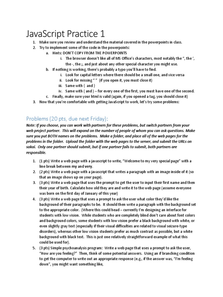 Javascript Practice 1 | PDF | Java Script | World Wide Web