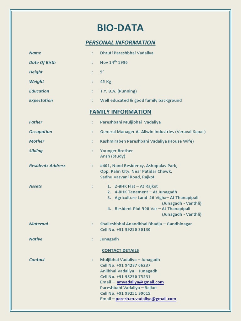 Bio-Data: Personal Information | PDF