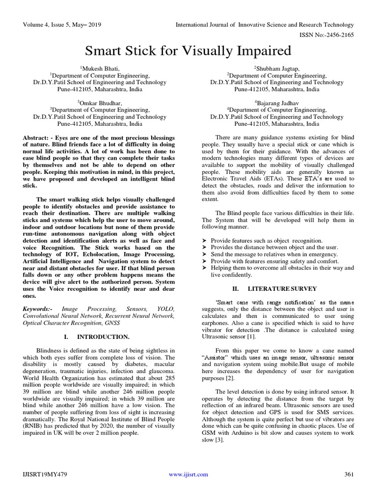 Smart Stick for Visually Impaired | PDF | Speech Synthesis | Optical ...