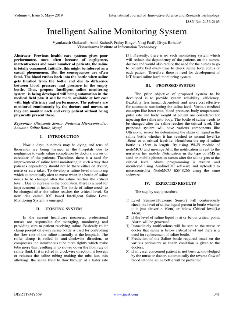 Intelligent Saline Monitoring System | PDF | Saline (Medicine) | Health ...