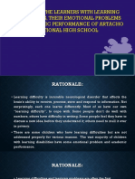 Status of The Learners With Learning Difficulties, Their Emotional Problems and Academic Performance of Artacho National High School