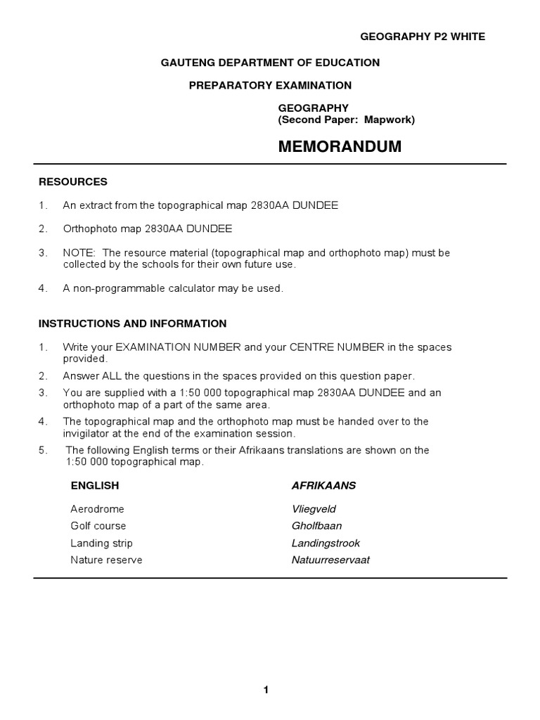 Geography P2 Mapwork Memorandum.pdf Geographic Information System