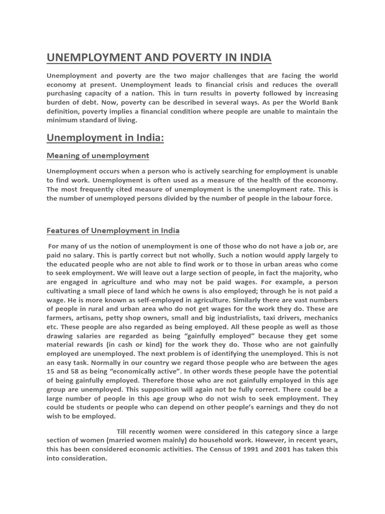 Unemployment and Poverty in India | PDF | Unemployment | Social Science