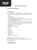 Informe Técnico de Investigación y Presentación Oral Espicificaciones Comunicación Profesional.