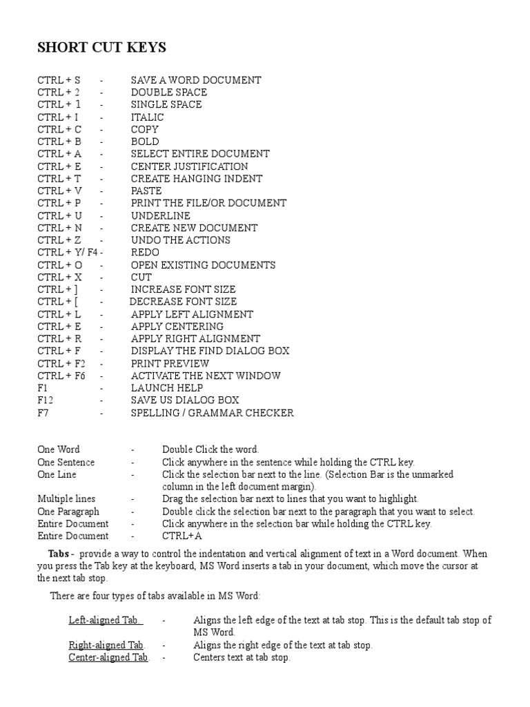 MS Word Shortcut Keys for Alignment | PDF | Foreign Language Studies ...