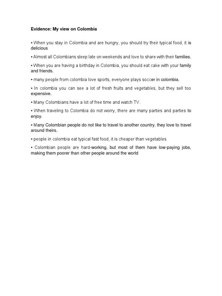 Evidence: My View On Colombia | PDF | Cooking, Food & Wine | Wellness