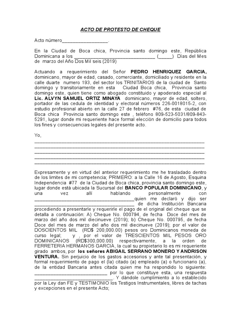 Protesto de Cheque en RD | PDF | República Dominicana | Cheque