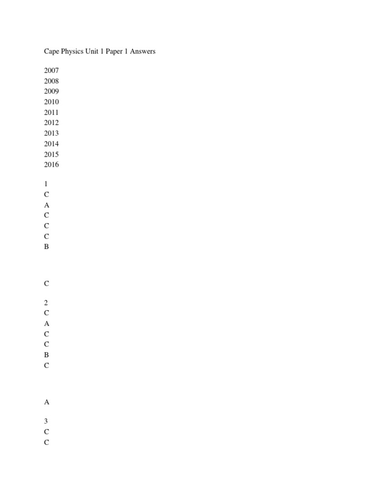 Cape Physics Unit 1 Answer Key | PDF | Science & Mathematics