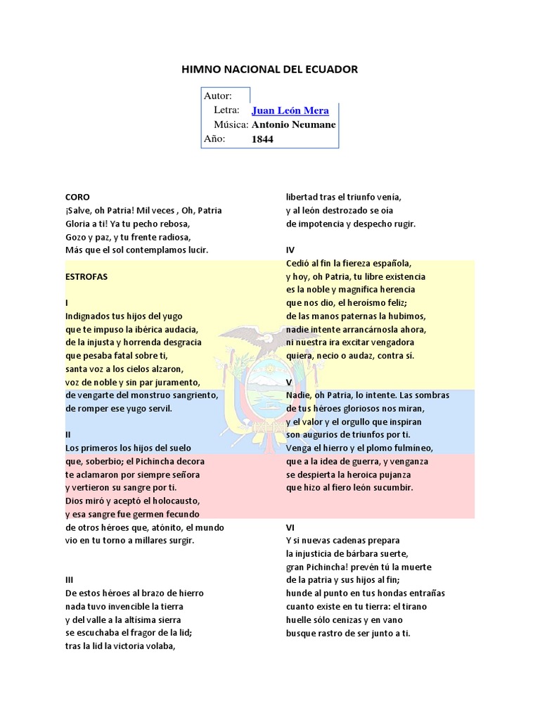 Himno Nacional Del Ecuador Canciones patrióticas Musica Sudamericana