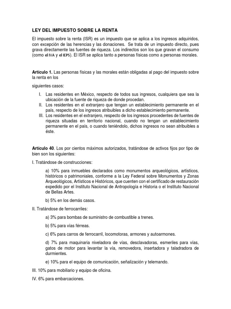 Ley del Impuesto sobre la Renta en México | PDF | Impuesto sobre la ...