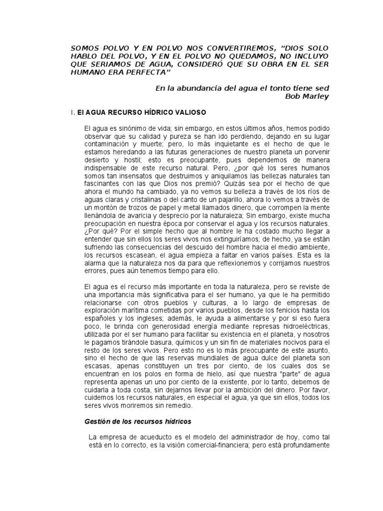 Somos Polvo y en Polvo Nos Convertiremos El ciclo del agua Agua