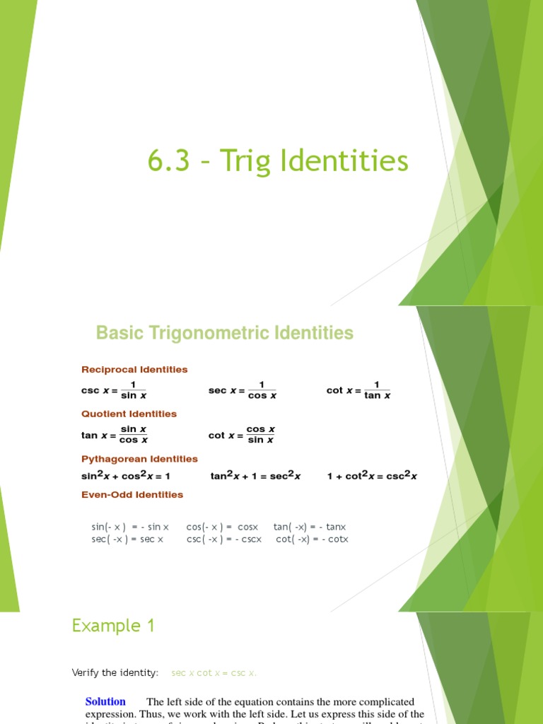 Trig Identities Trigonometric Functions Sine