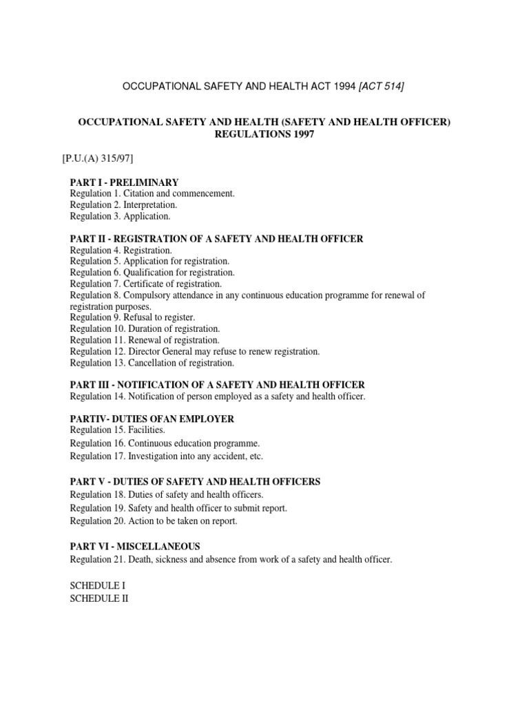 Occupational Safety and Health (Safety and Health Officer) Regulations