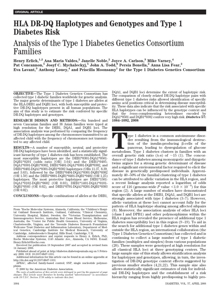 Analysis of The Type 1 Diabetes Genetics Consortium Families | PDF ...