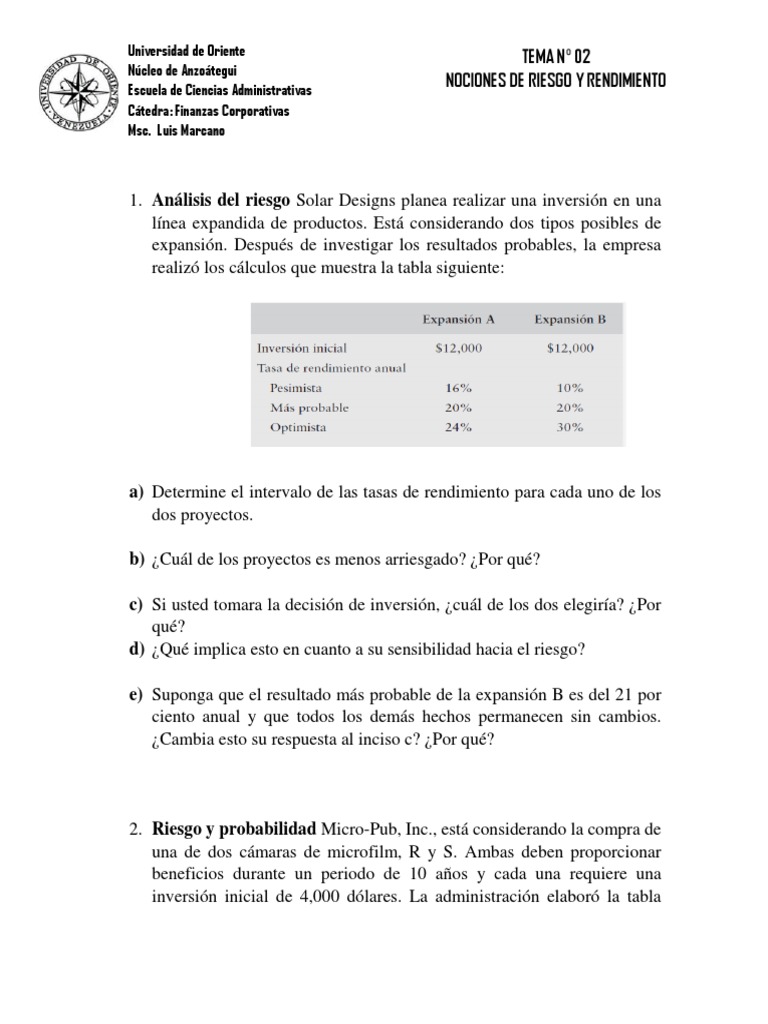 Riesgo y Rendimiento en Finanzas Corporativas | PDF | Inversiones ...