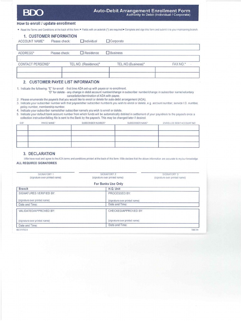 Bdo Ada Form | PDF
