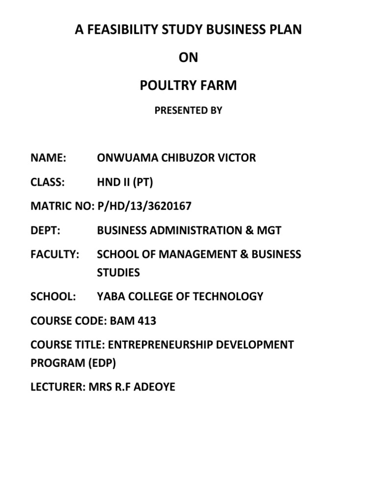 Poultry Farm Feasibility Study Plan | PDF | Chicken | Poultry Farming