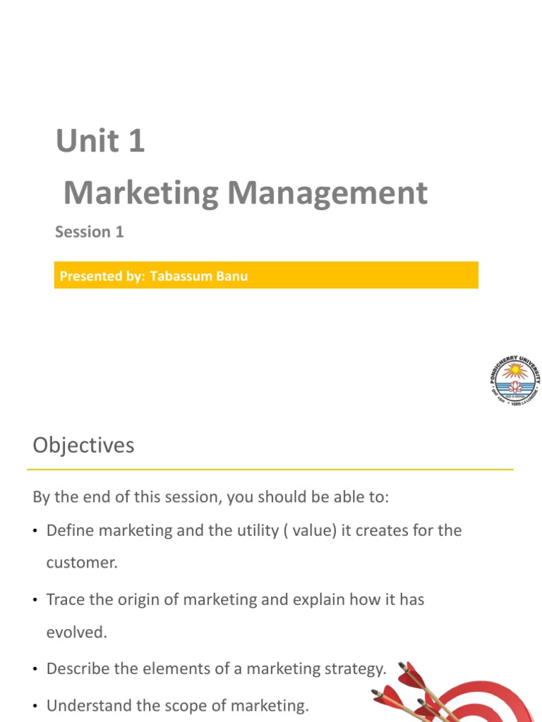 Unit 1 Marketing Management: Session 1 | PDF | Market Segmentation ...