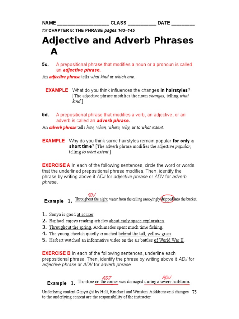 worksheet 75 adjective adverb phrases pdf adverb adjective