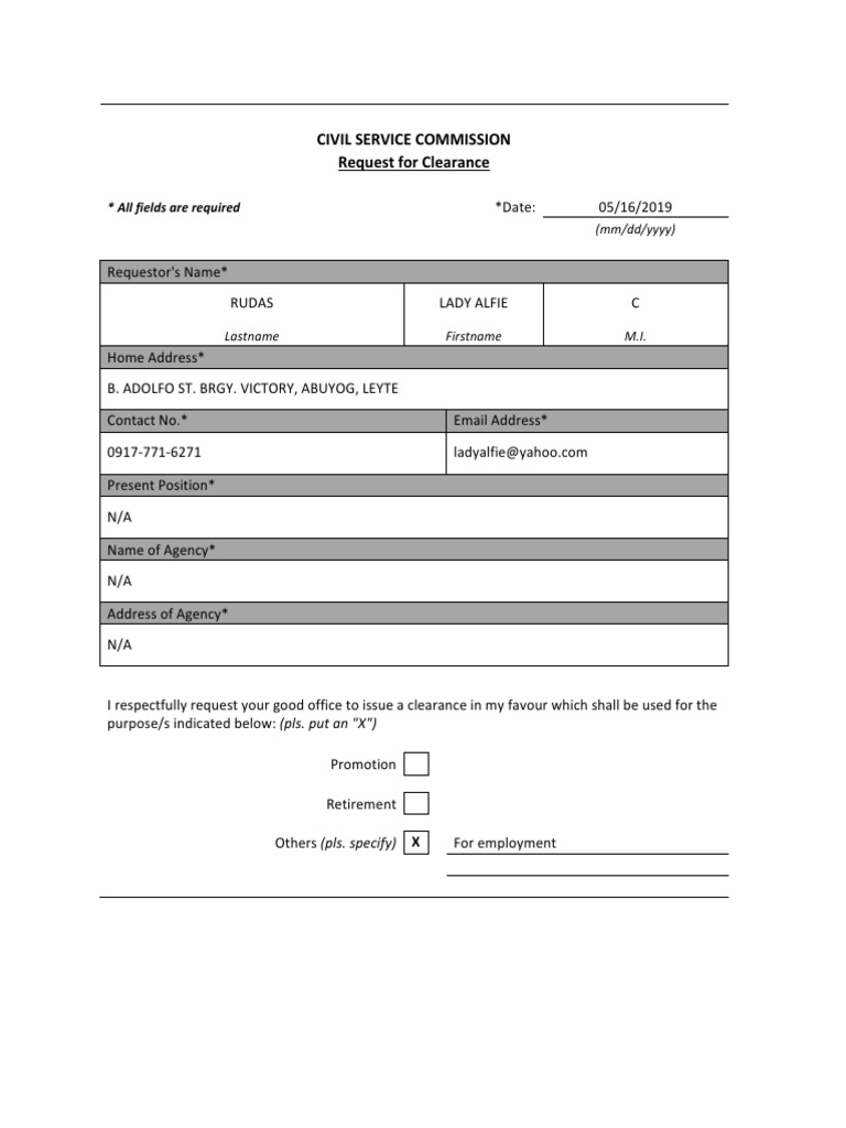 CSC Clearance Request Form | PDF